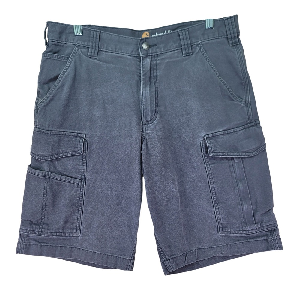 Carhartt Cargo Shorts Mens 34 Gray Canvas Relaxed Fit Rugged Flex Utility Work
